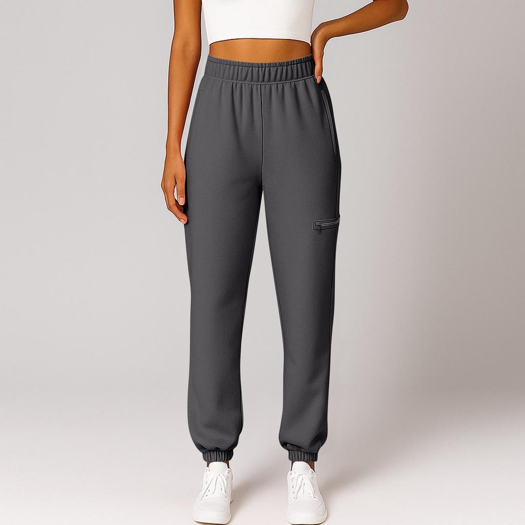 Women's And Men's Sports Pants With Pockets Fashionable Solid Color Elastic High Waisted  Casual Sweatpants Pants
