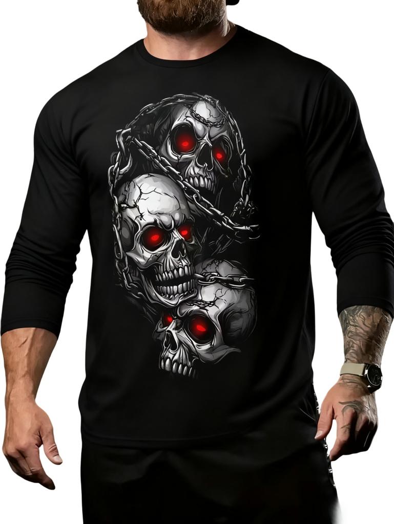 Men's Skull Graphic T-Shirts long Sleeve Skeleton 3D Print Street man t shirt autumn O-Neck Casual Y2k Top oversize Men clothing