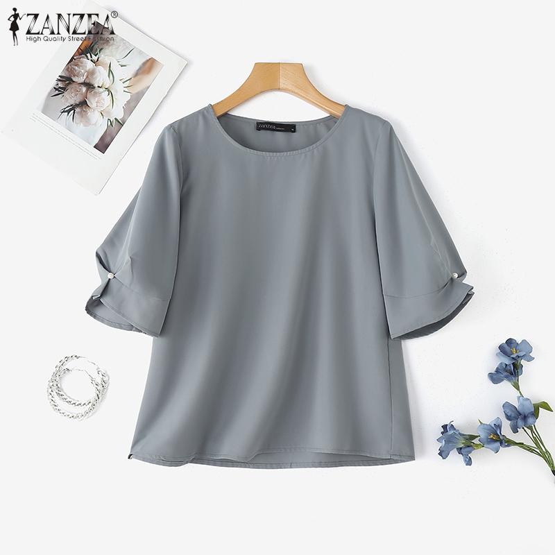 ZANZEA Dámská ležérní halenka s kulatým výstřihem, volným střihem a polovičním rukávem