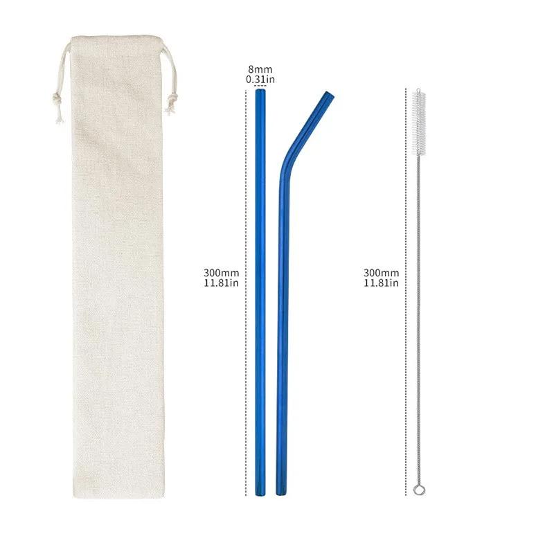 304 stainless steel straw set, reusable with cleaning brush bag
