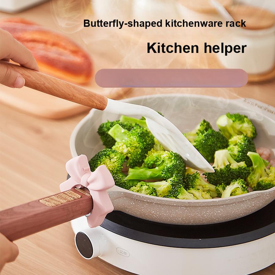 Kitchen Bowknot Silicone Pot Pan Spoon Holder Brush Rest Stand