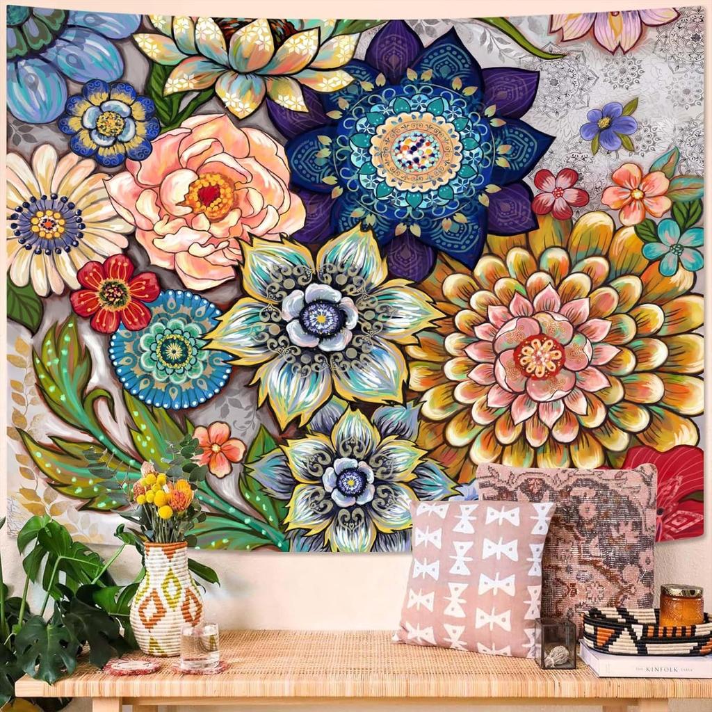 Neasow Colorful Floral Tapestry Wall hanging, Bright Boho Fabric Blossom Tapestries, Multi Color Tapestry for Bedroom Home Hippie Wall Decor 50×60