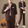 Casual Thicken 2 Piece Sets Women Zipper Long Sleeve Sweatshirt Tops Conjuntos Winter Warm Velvet Lined Straight Pants Tracksuit