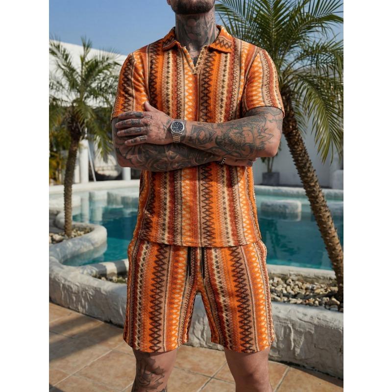 Summer Fashion Knitted Crochet Lapel Men's Short Sleeved Casual Vacation Polo Shirt