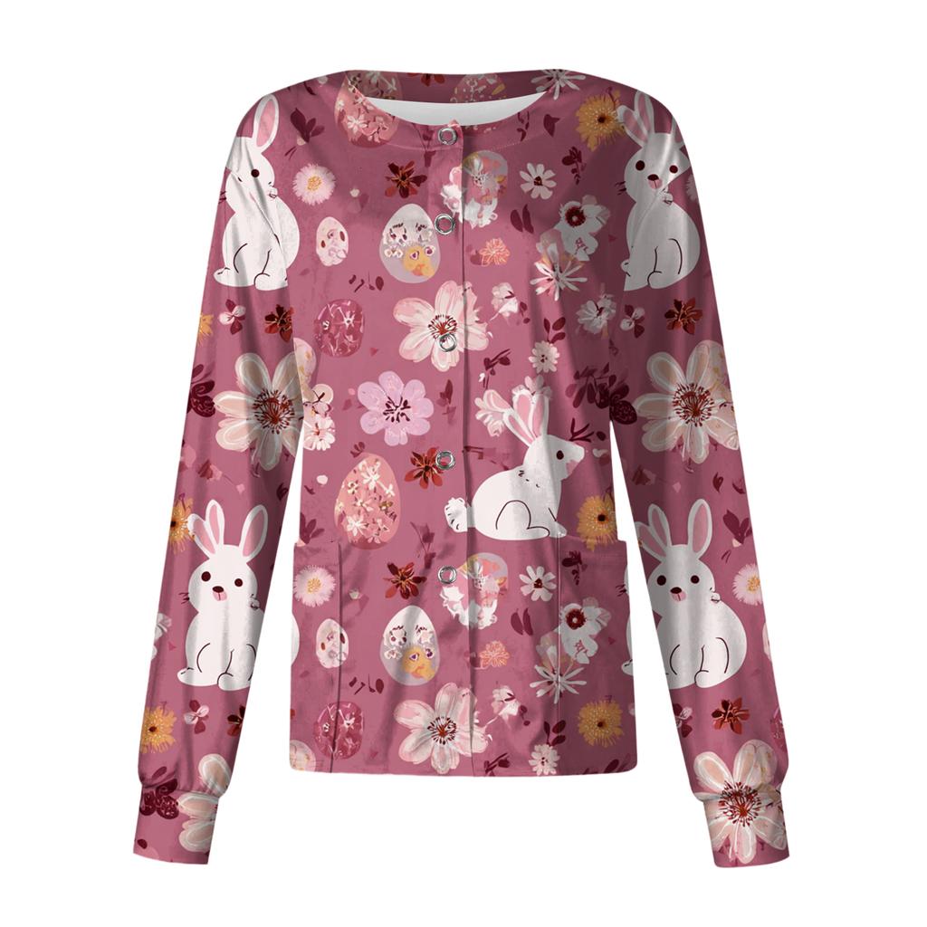 Damen Lässig Langärmlig Einreihig Bedruckt Schutzkleidung Cardigan Top