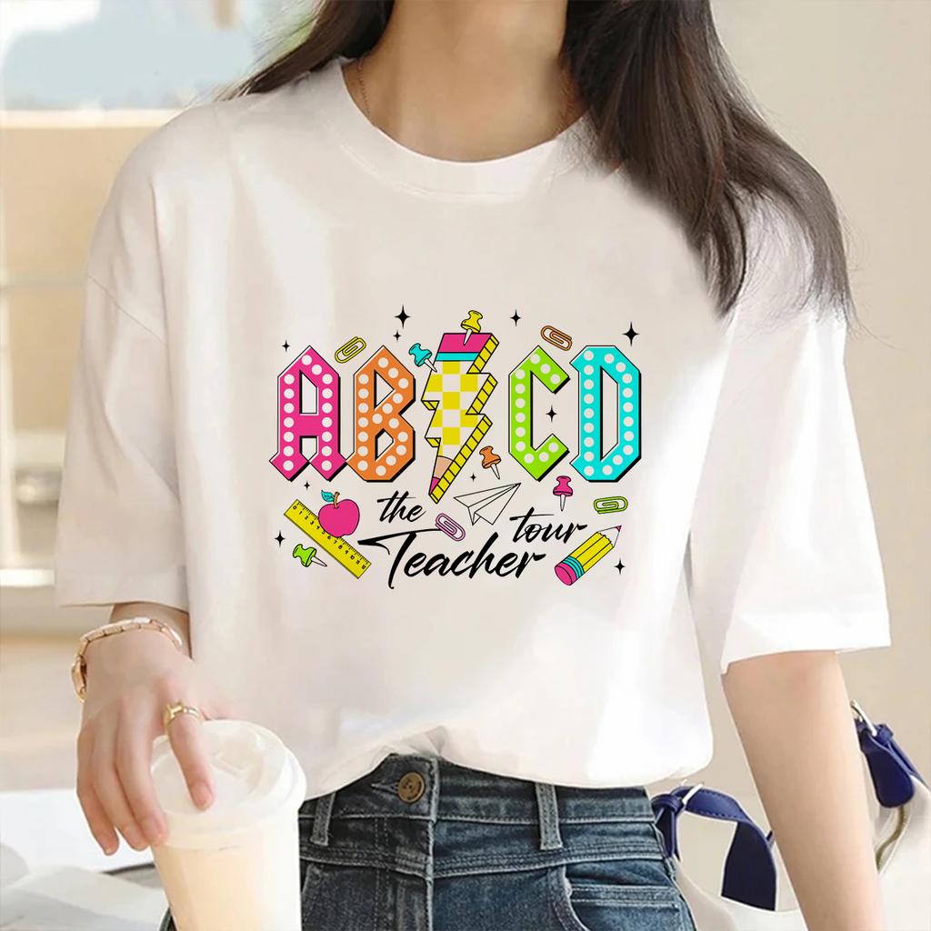 ABCD Teacher Tour Print  Graphic Streetwear Fashion T-Shirts Harajuku Clothes Short Sleeve Summer Tee Casual Female Tops