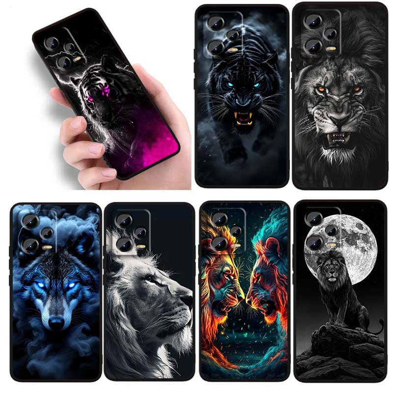 Löwe Bär Katze Cool Für Xiaomi Redmi Note 15 14 13 12 12S 11E 11 11S Pro Plus 4G 5G Schwarze Weiche TPU Handyhülle