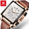 OLEVS 9919 Herrenuhr Mode Quadratisches Zifferblatt Lederarmband Chronograph Wasserdichte Sportuhr Luxus Original Quarz Armbanduhr Mann