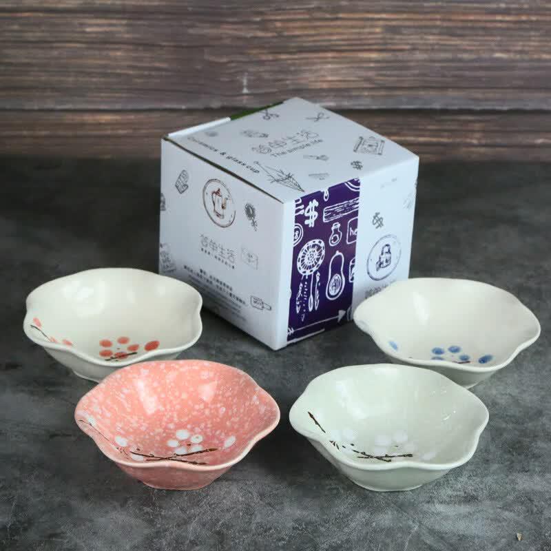 Japanese Underglaze Ceramic Dipping Sauce Dishes - 4 Pcs Set