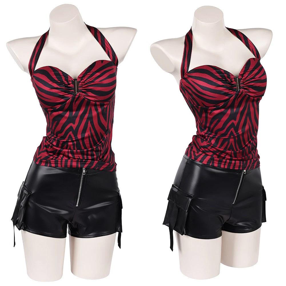 Obsession Nikki Kostým Cosplay Oblečení Zebra Tílko na šňůrku Koženkové Cargo Šortky Punk Streetwear Halloween Karneval Maska