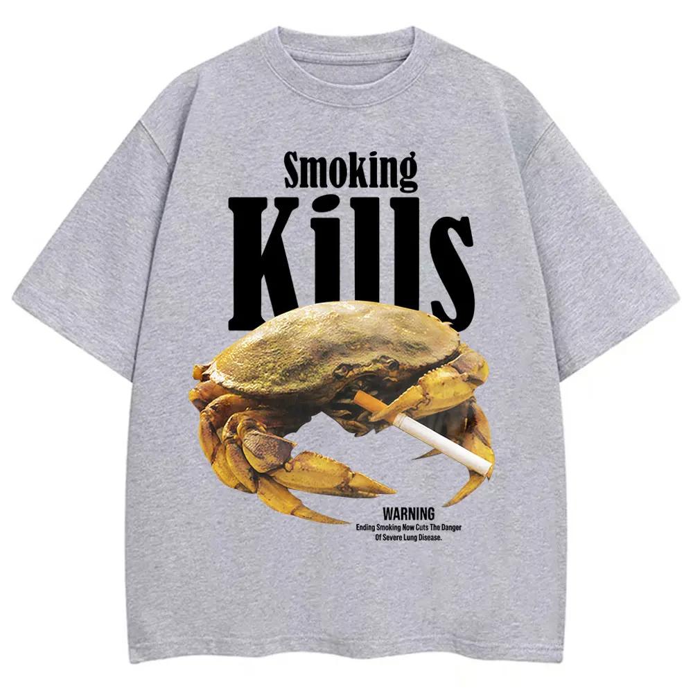 Lustiges Smoking Kills Krabben Meme Grafik T-Shirts Humor Vintage Unisex Damenmode Hochwertiges T-Shirt Übergroß Baumwolle Lässige T-Shirts M