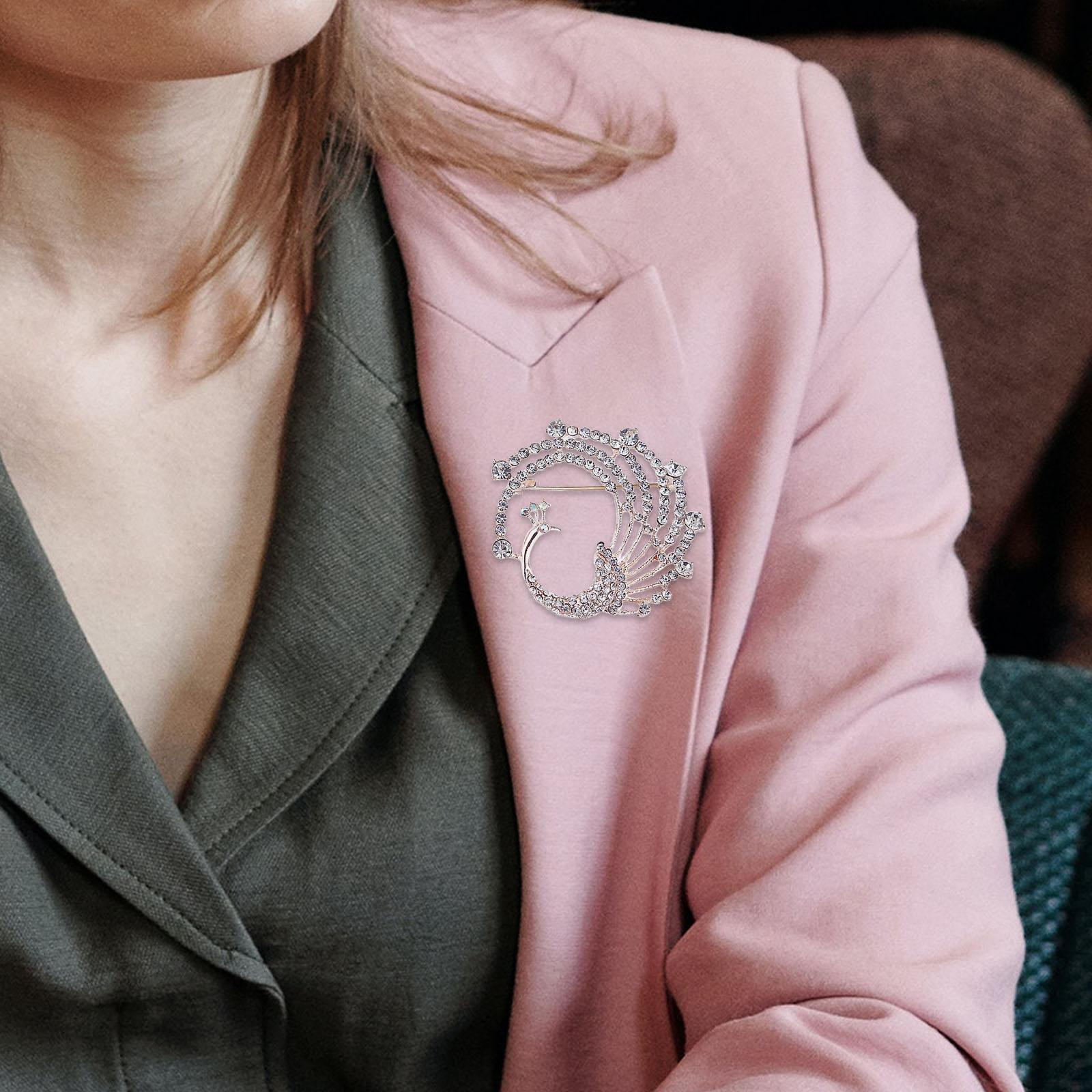 

Элегантная брошь-павлин со сверкающими стразами для женских модных аксессуаров White