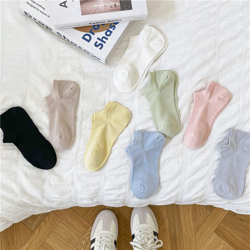 Vintage Socks Women'S Thin Mesh Women'S Socks Boneless Macaron Color Boat Socks Anti-Ball Cotton Socks