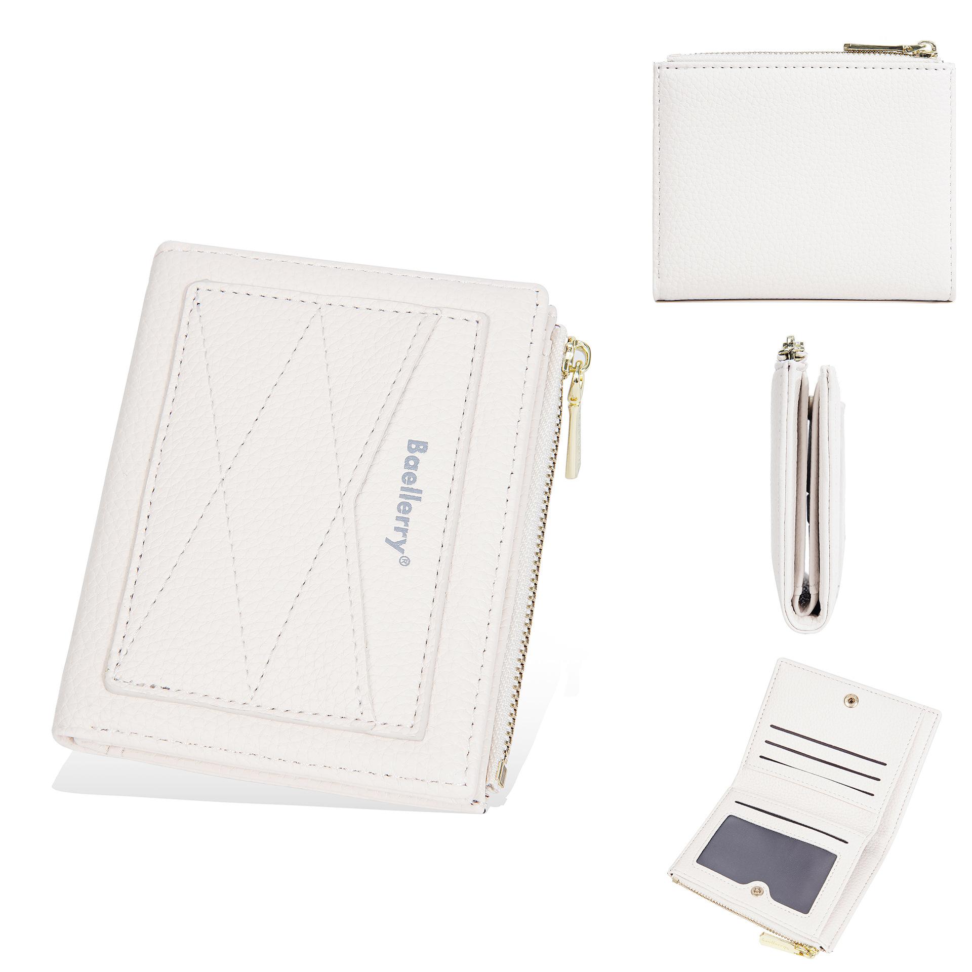 

Женский короткий кошелек Baellerry Litchi Grain с несколькими отделениями для карт, держатель для карт из искусственной кожи, кошелек для монет на молнии слоновая кость