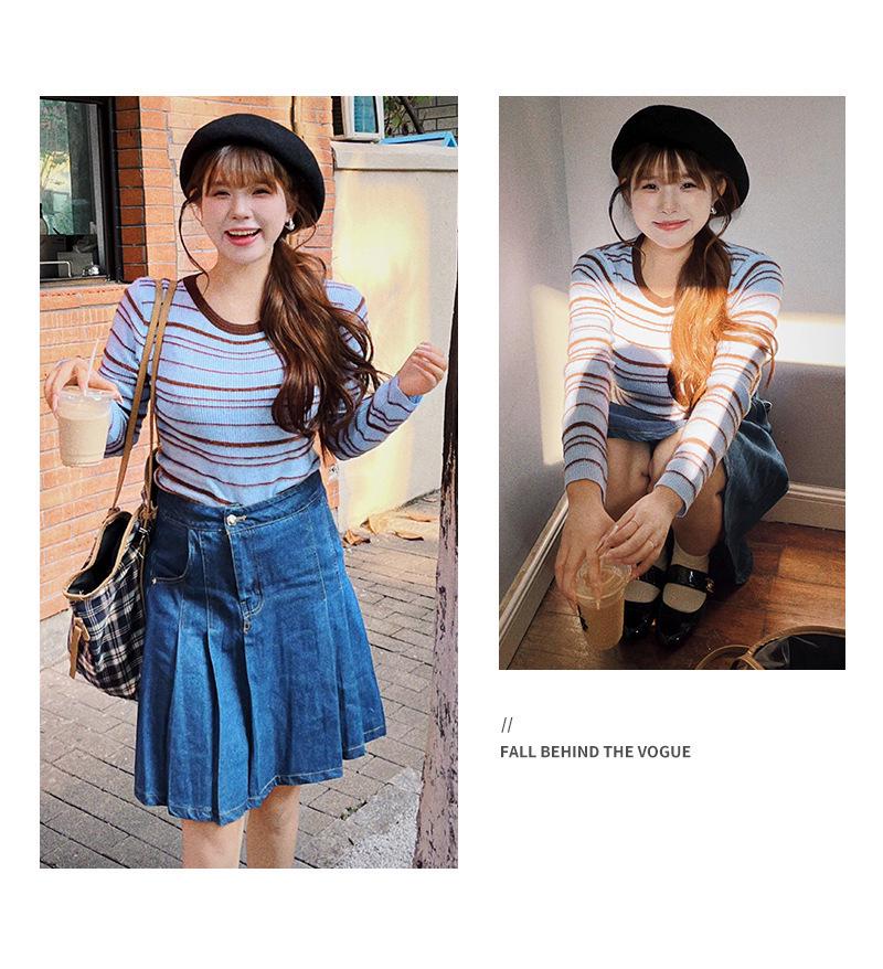 2025 Podzimní pruhovaný colorblockový vlněný úpletový slim svetr pro ženy