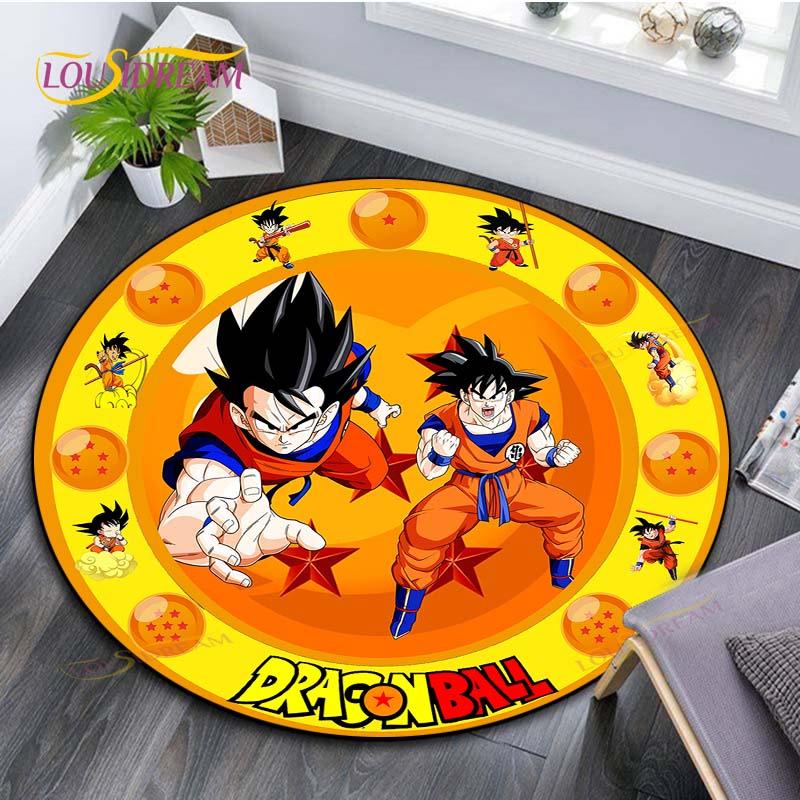 Runder Teppich für Wohnzimmer Teppiche Schlafzimmer Kinder Teppich Badezimmermatte 3D Dragon Ball Goku Druck Bodenmatte Kinderzimmer Teppich