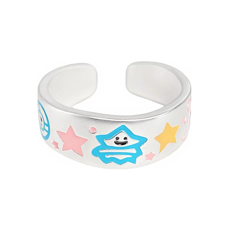 Anel Aberto Esmaltado de Dinossauro Pintado Design de Nicho Feminino Anel Fofo para Dedo Indicador com Contraste Anel Empilhável Ajustável