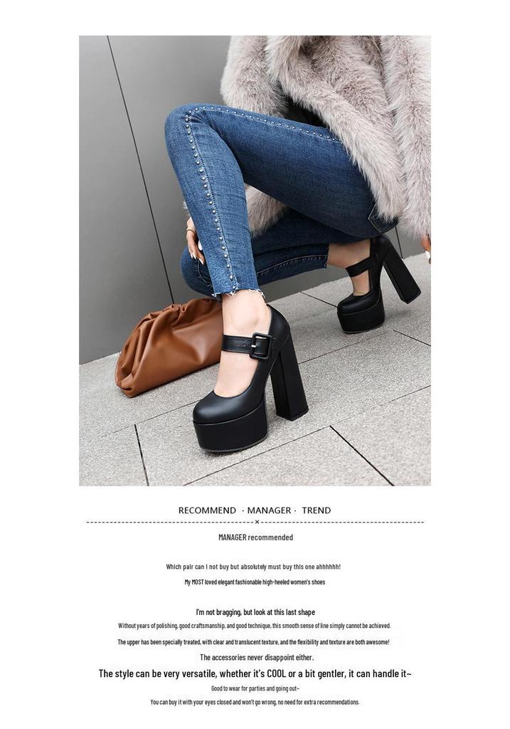 Zapatos de Tacón Alto Mary Jane con Hebilla Cuadrada de Plataforma 2026 - Zapatos de Escenario de Tacón Grueso con Correa Única para Mujer