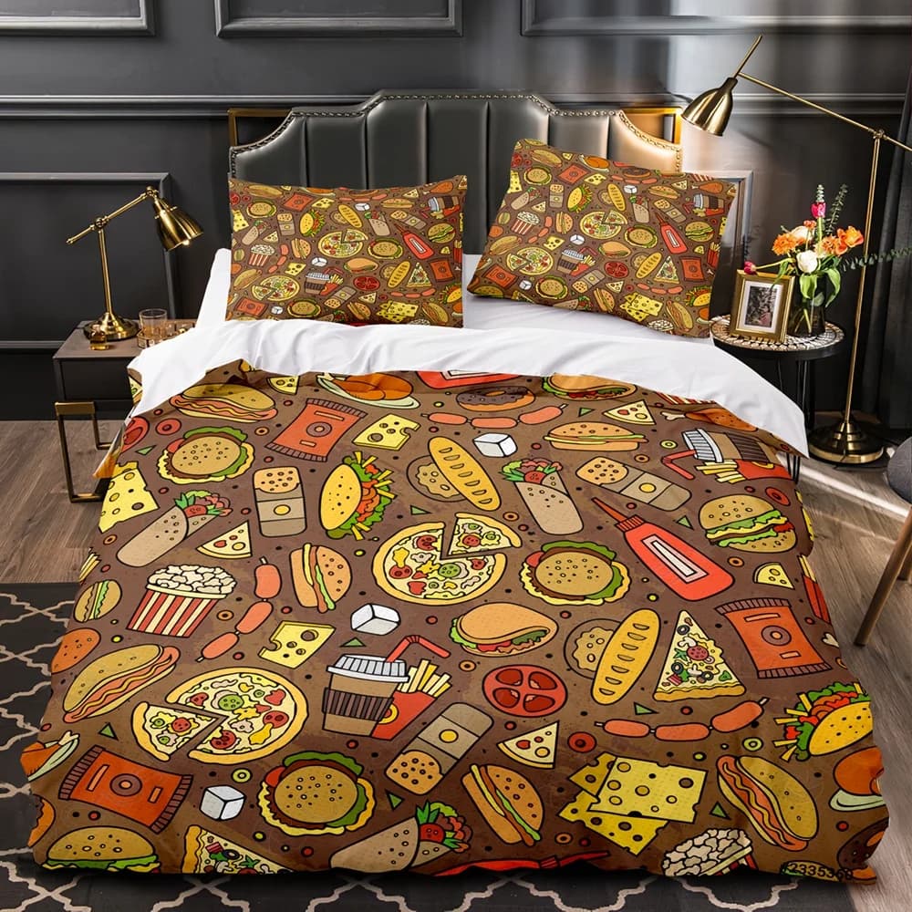 Comforter Cartoon Foods Delicious Pie For Kids Teen American Fast Food Themed Bedroom Rations Warm Comfortable
