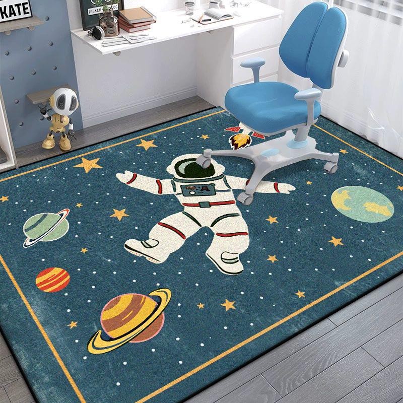 Astronaut Bedroom Chair Mat Cartoon Decoration Fluffy Plush Carpet for Living Room Large Area Gaming Room Non-slip Rugs Washable
