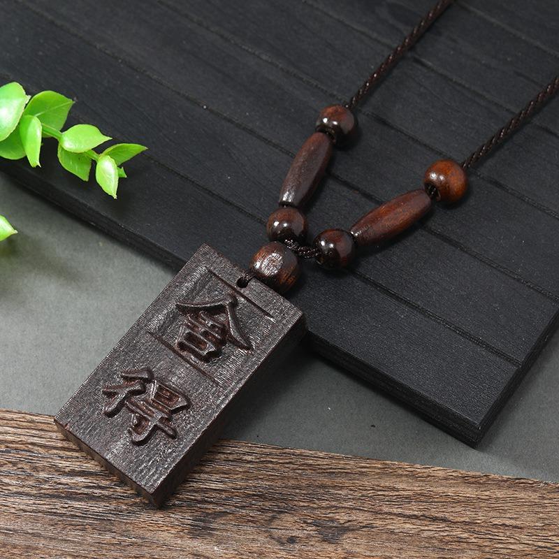 Hand-carved Mahogany Necklace Retro Femininity Long Autumn and Winter Sweater Chain Cotton and Linen Accessories