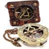 Sonnenuhr aus Messing, Kompass, Marineboot, Geschenk, Taschen-Sonnenuhr in Leder-Displaybox, nautische Marine-Geschenk, Sonnenuhr