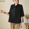 ZANZEA Women Casual Turn Down Collar Loose Half Sleeve Blouse