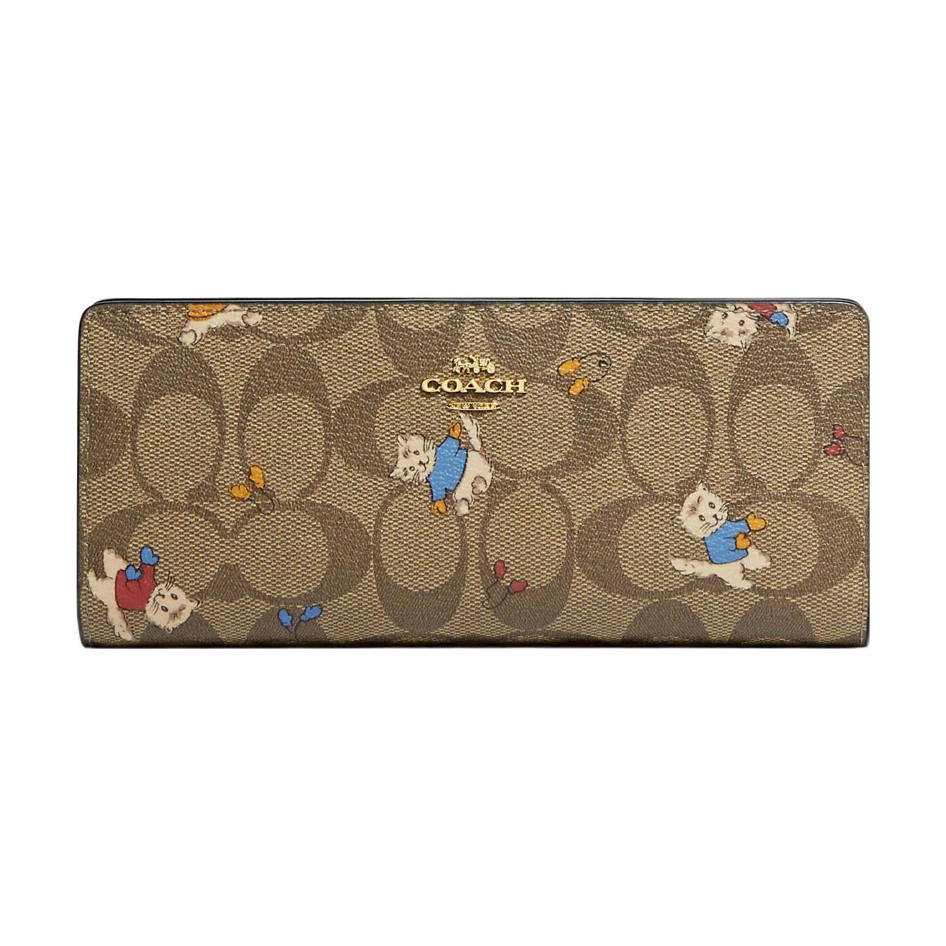 

Новый тонкий кошелек COACH из канвы с покрытием и гладкой кожей, держатель для карт, женский кошелек цвета хаки CF331-IME7V 19.1*1.3*8.9CM