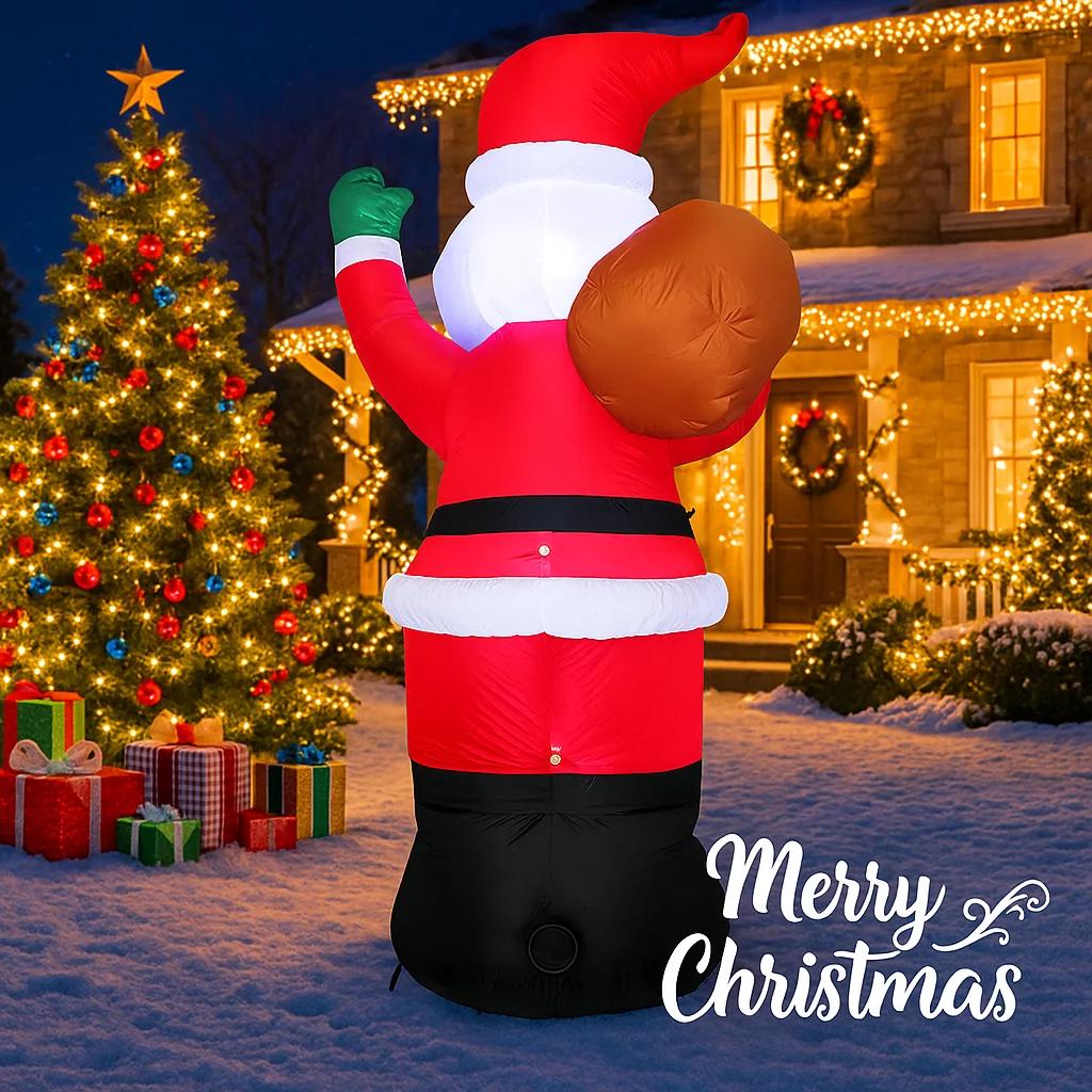 5.91FT Christmas Inflatable Toys with LED Light Backpack Santa Claus Supplies Home Ornaments Festive Gift Xmas Yard  Decorations