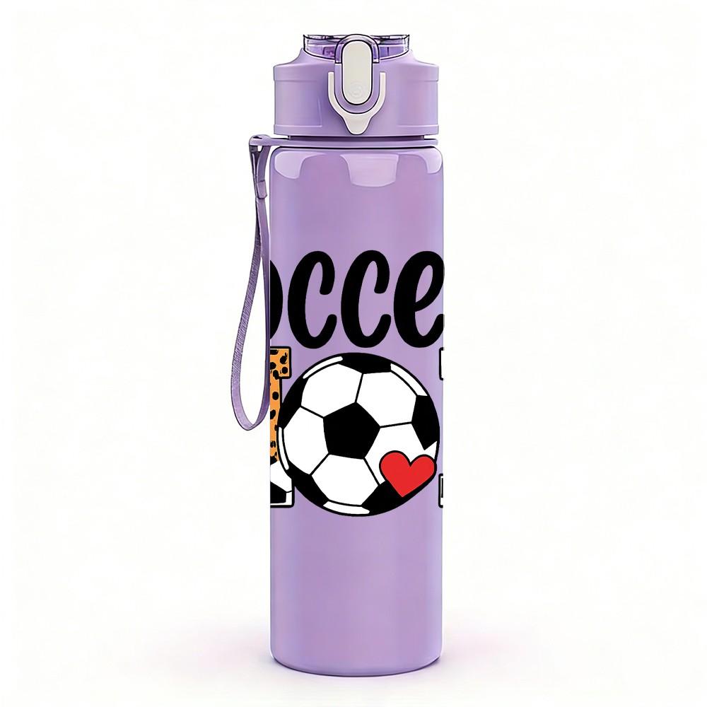 1PC Soccer Mom Leopard Football 750ml Color Plastic Sports Water Bottle Leakproof Flip Straw Lid Suitable for Sports Office Home Use