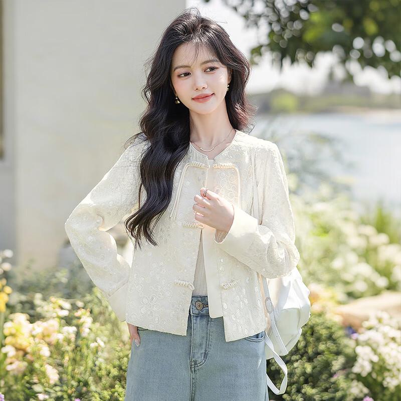 Damen Jacke im neuen chinesischen Stil mit Rundhalsausschnitt und Pankou-Verschluss