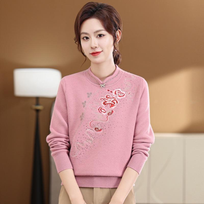 Матери среднего и пожилого возраста упаковывают флисовые утепленные брюки, вышитые вязаные свитера, зимнее женское термобелье 3XL розовый