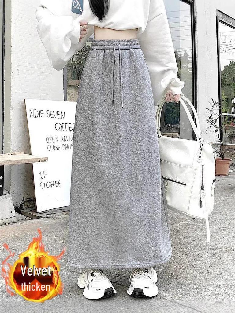 Women's High-Waist A-Line Pencil Skirt, Autumn/Winter 2025, Plush, Mid-Length Slit