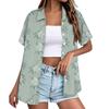 Women Casual Short Sleeve Button Down Shirt Hawaiian Print Collar Summer Beach Top Lightweight Loose Fit Blouse for Daily Wear