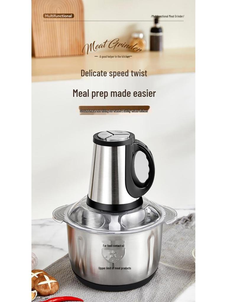 Picadora Picadora Eléctrica Multifuncional de Acero Inoxidable para Carne y Verduras.