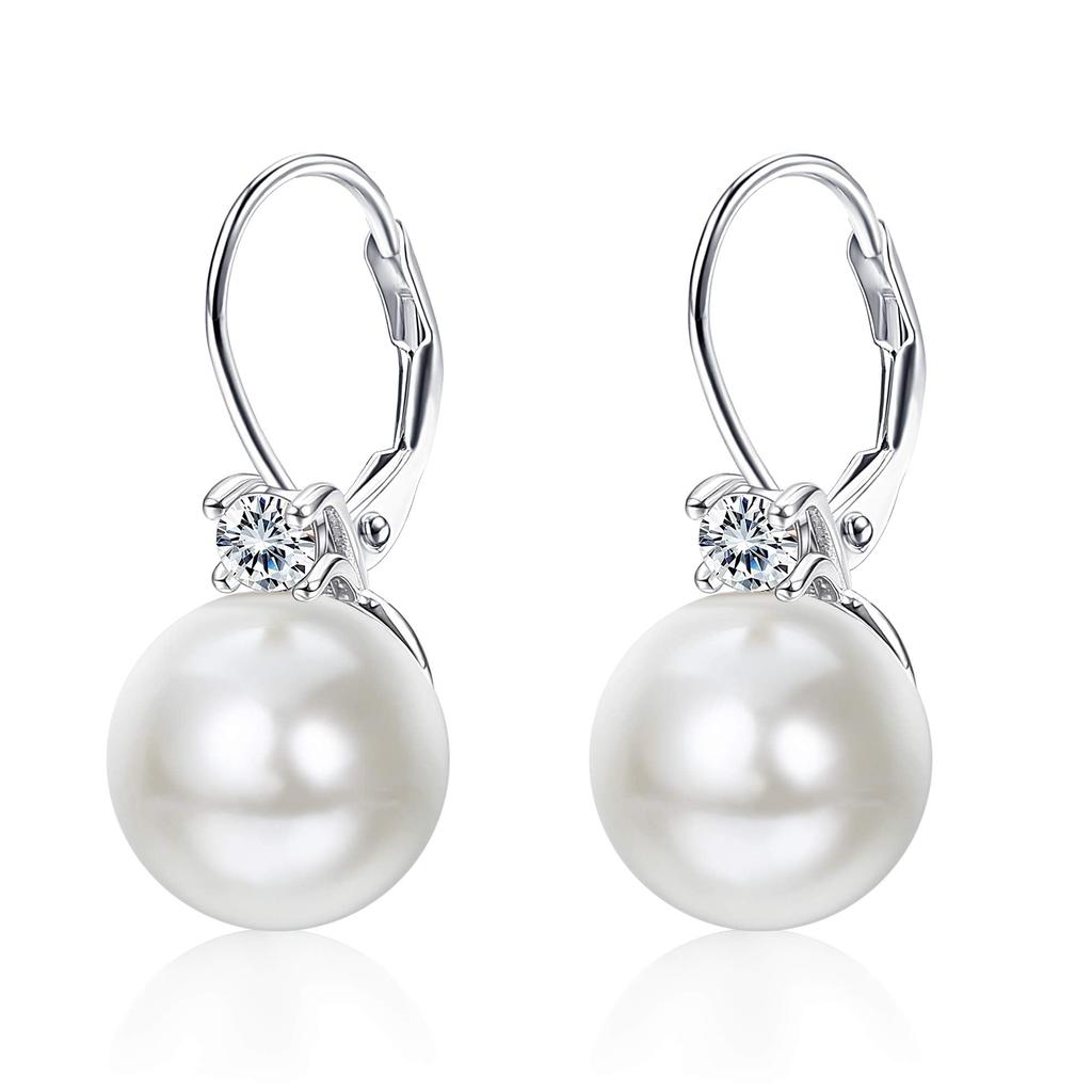 JeryWe Pearl Earrings Silver Earrings Pearl Earrings Earrings Silver 925 Pearl Earrings Drop Earrings Pearl Earrings Creole Earrings 10MM 1 Women's