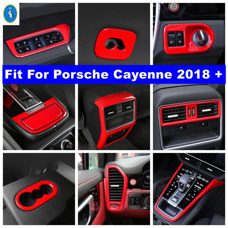 Dashboard Air AC / Lift Button / Cup Holder / Lights Control Panel Cover Trim For Porsche Cayenne 2018 -  Red Accessories