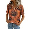 Women's Casual Short Sleeve Button Down Shirt with Pocket for Independence Day