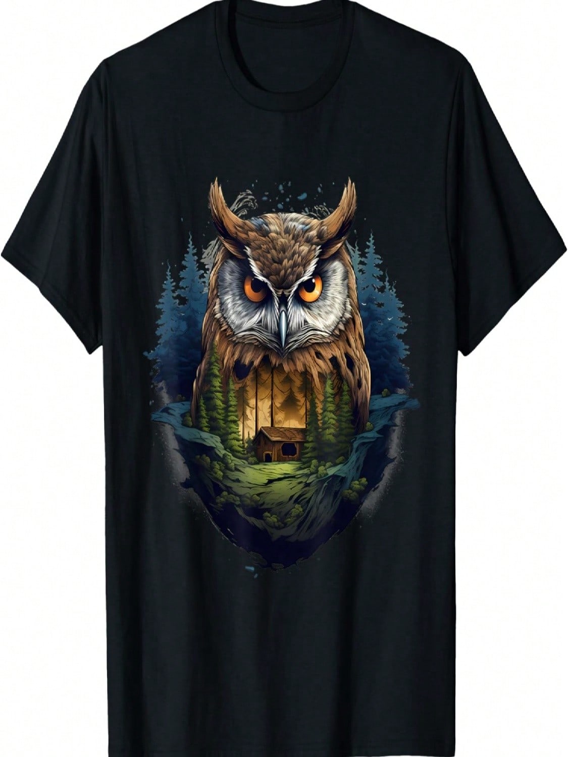 Owl Animal Art Colourful Nature Wildlife Landscape Artwork T-Shirt S