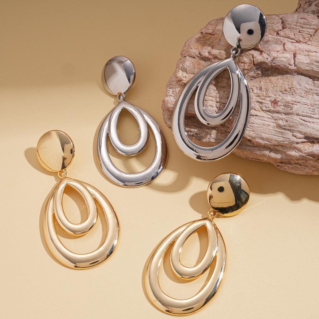 Metal-sensitive glossy geometric hollow water drop silver needle earrings simple earrings