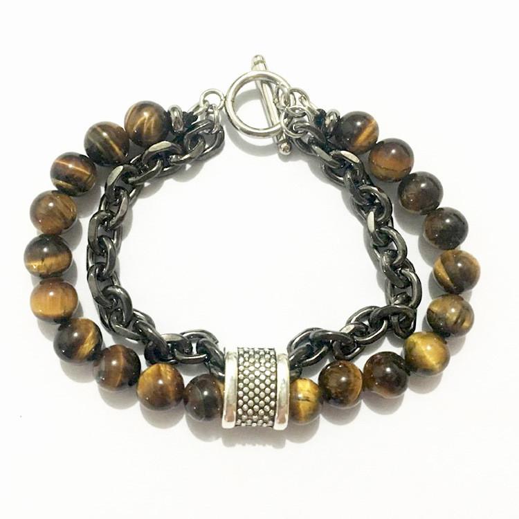 Mens Geometric Beaded Bracelet With Iron Chain For Travel Gift And Fashion Style