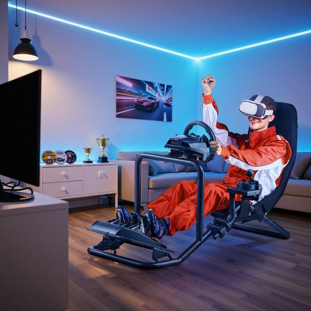 Racing Wheel Stand, Heavy-Duty Integrated Simulator Cockpit Steering Stand, Fit Logitech G25,G27,G29,G920,G923, Thrustmaster T300RS,TX