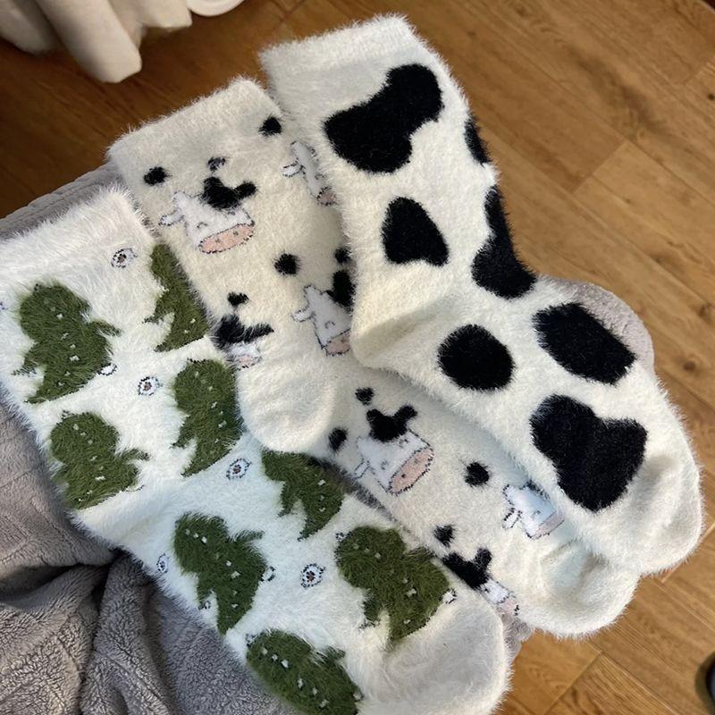 

Cute Plush Animal Socks Women s Plus Velvet Thickened Tube Socks Mink Velvet Warm Confinement Socks Sleep Socks белый
