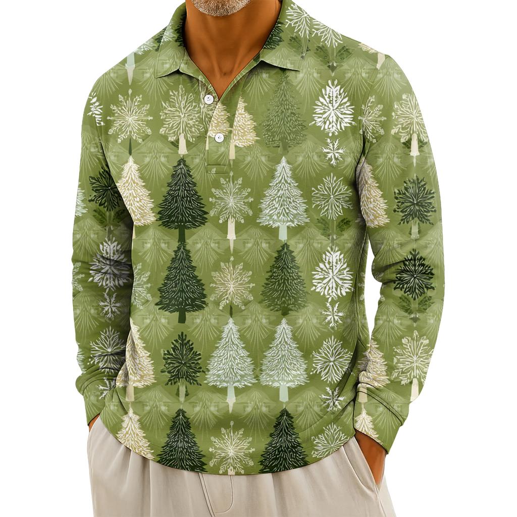 Men's Casual Christmas Print Button Long Sleeve Shirt