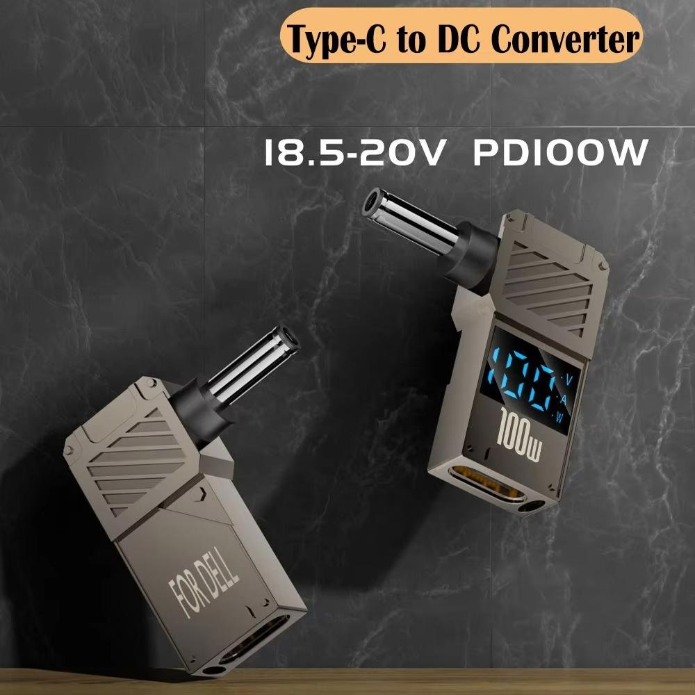For HP Laptop PD 100W Charging Adapter Type-C to DC 7.4x5.0mm Digital Display Zinc Alloy Converter