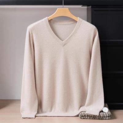 Herren Kaschmir V-Ausschnitt Pullover - Herbst/Winter Strick, Rundhals, Langarm, Business Casual