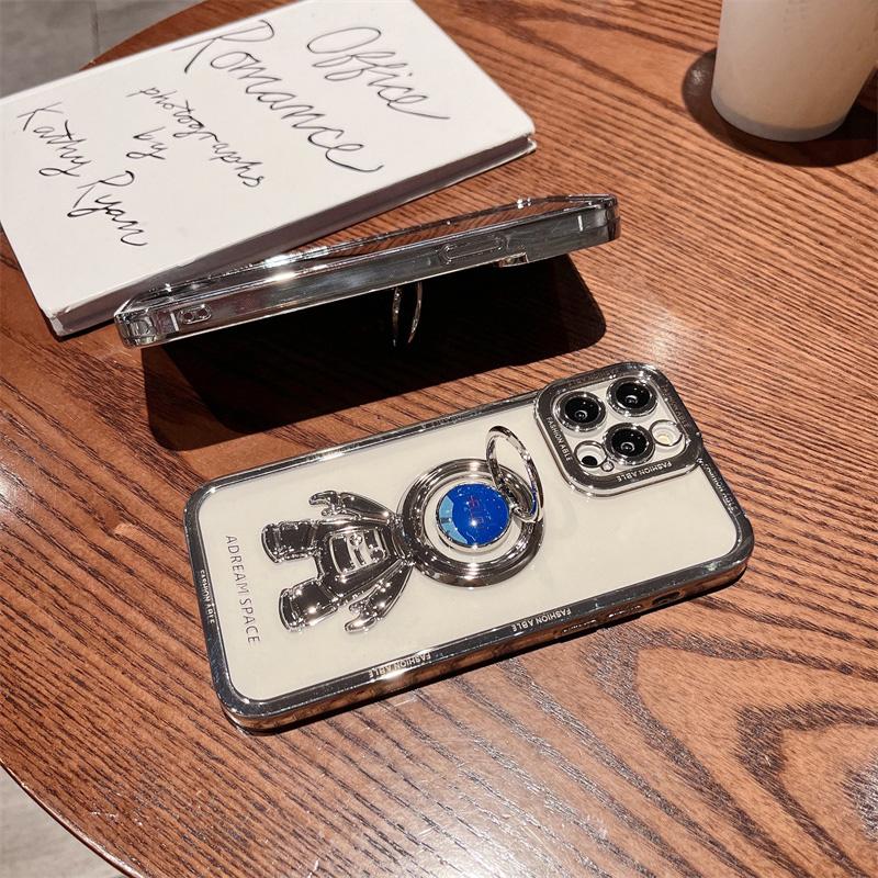 Galvanisierte Astronauten-Ringhalter-Hülle für iPhone 11 12 13 Pro Max X Xr Xs Max Linsenschutz Silikonbeschichtung