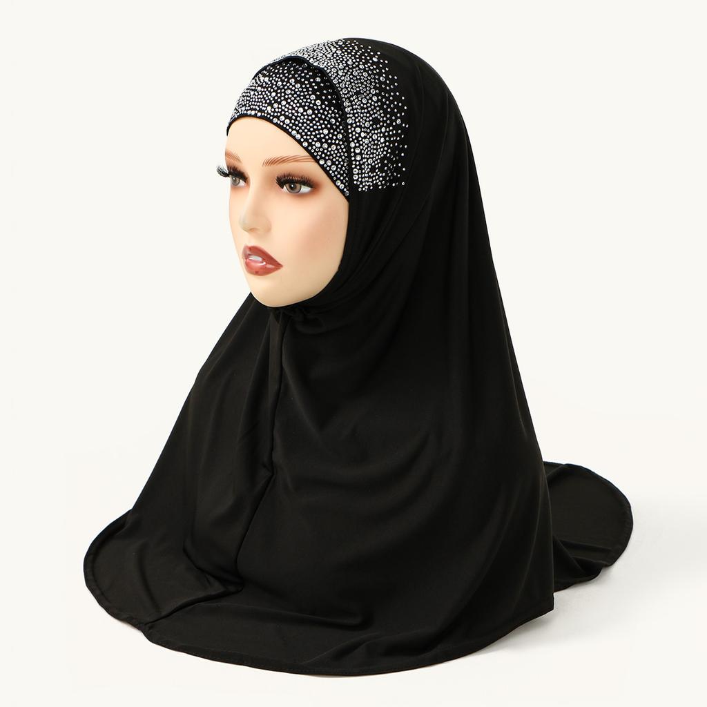 2Pcs Set Muslim Women Solid Inner Scarf Turban Cap And Instant Hijab Diamond Crystal Hemp Islamic Malaysia Undercap Ladies Cap