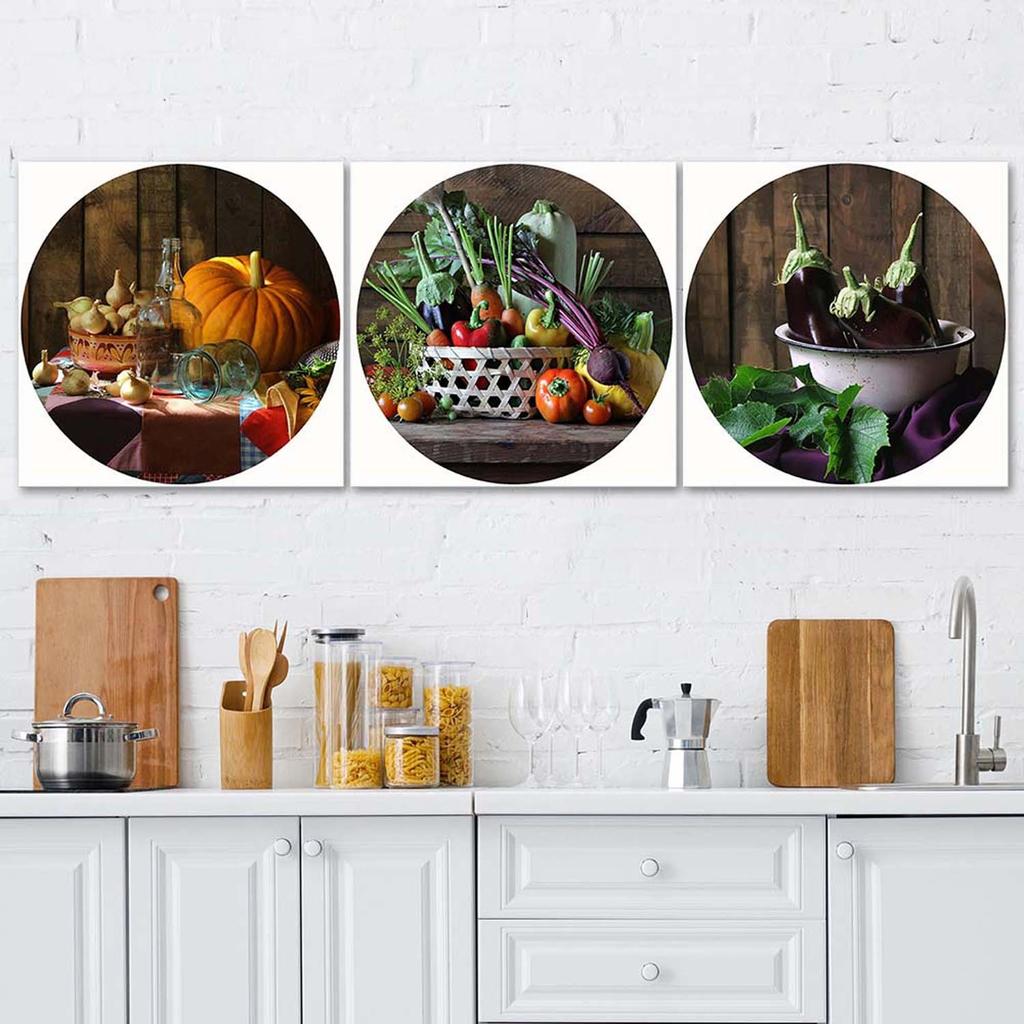 Set of Three Pictures Canvas Print Fruit and Vegetables
