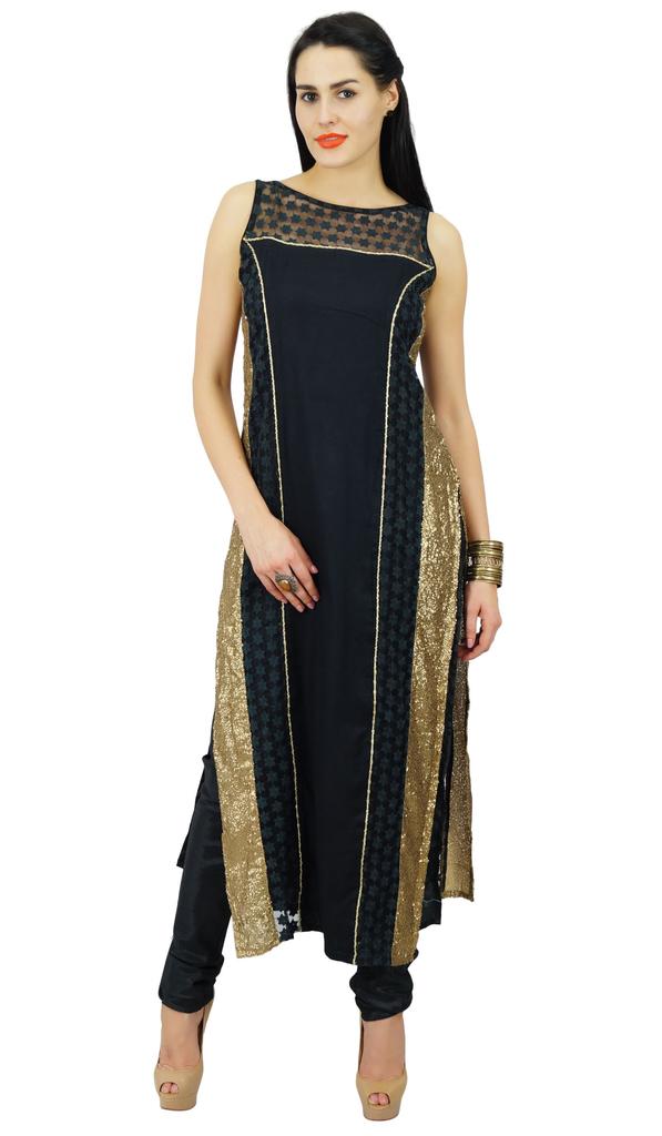 Atasi Womens Black Net Straight Kurti Salwaar Kameez with Dupatta Readymade